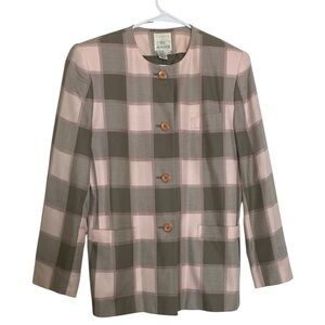Pink and Brown Blazer with Classic Checkered Pattern